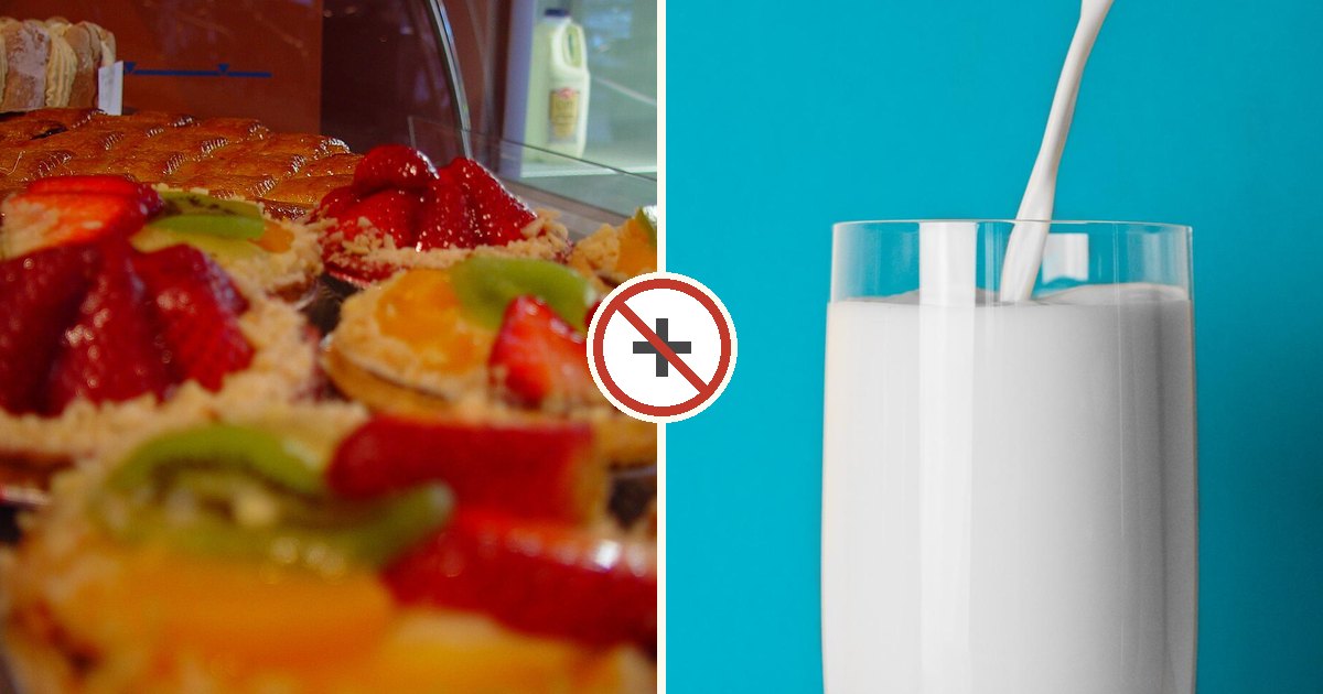 Fruit custard and milk shown together with a do-not-combine symbol