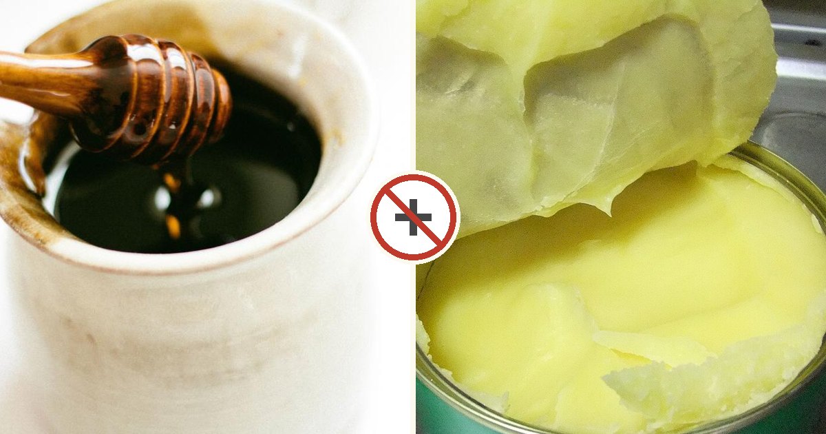 Honey and ghee shown together with a do-not-combine symbol